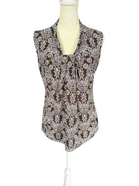 Talbots women's tank top brown and white patterned gathered stretchy size M